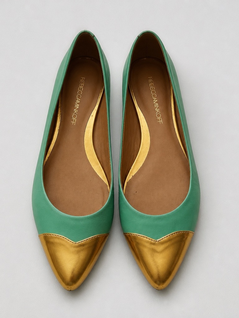 Rebecca Minkoff Teal Ballet Flats with Gold Pointed Toe